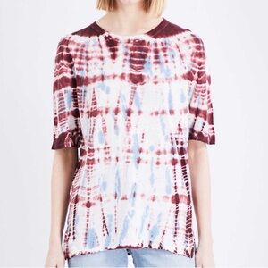 SANDRO PARIS | Linen Tie Dye Hippie Top Short Sleeve Crewneck Tee Women’s Size M